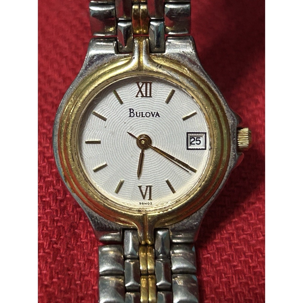 Bulova Watch Women 24mm White Dial two Tone Date Round 98M02 New Battery Japan